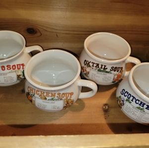 4 Antique Vintage Soup Mug Bowl oxtail tomato chicken scotch broth